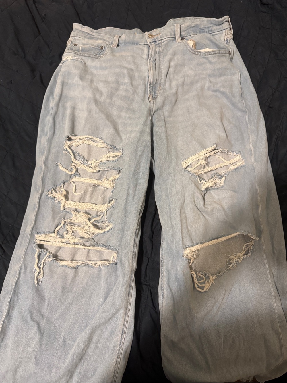 American Eagle Outfitters Light Wash Distressed Wide Leg Jeans